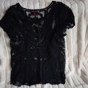 Rock & Roll Cowgirl Black Lace Blouse,  Size Medium.
